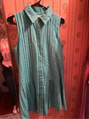 Sleeveless Teal Pleated Collar Mini Dress